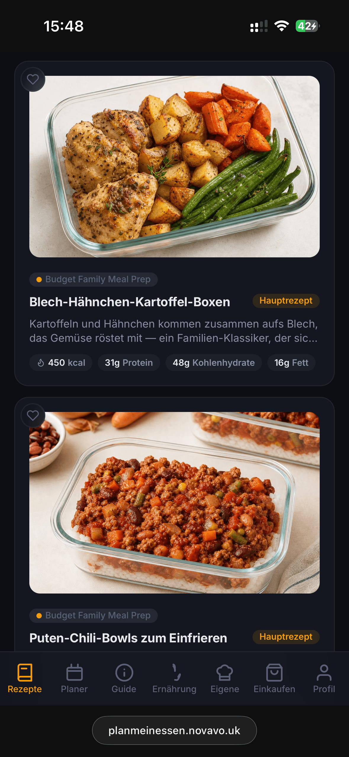 PlanMeinEssen mobile Rezeptliste